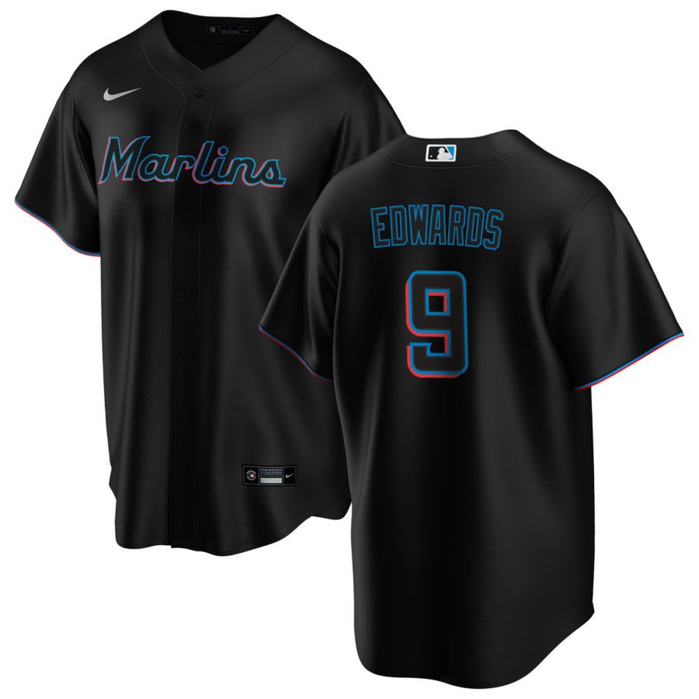 Men's Miami Marlins #9 Xavier Edwards Black Home Replica Jersey