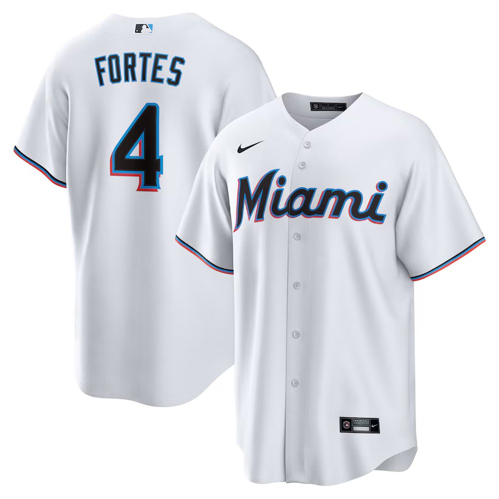 Men's Miami Marlins #4 Nick Fortes White Home Replica Jersey