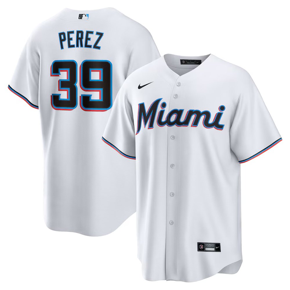 Men's Miami Marlins #39 Eury Perez White Home Replica Jersey