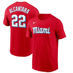 Men's Miami Marlins #22 Sandy Alcantara Red 2021 City Connect Name & Number T-Shirt