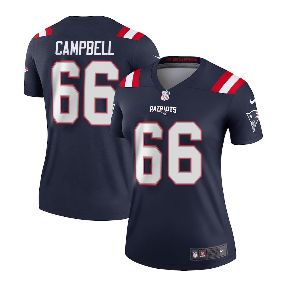 Women's New England Patriots #66 Will Campbell Navy 2025 NFL Draft First Round Pick Game Jersey 