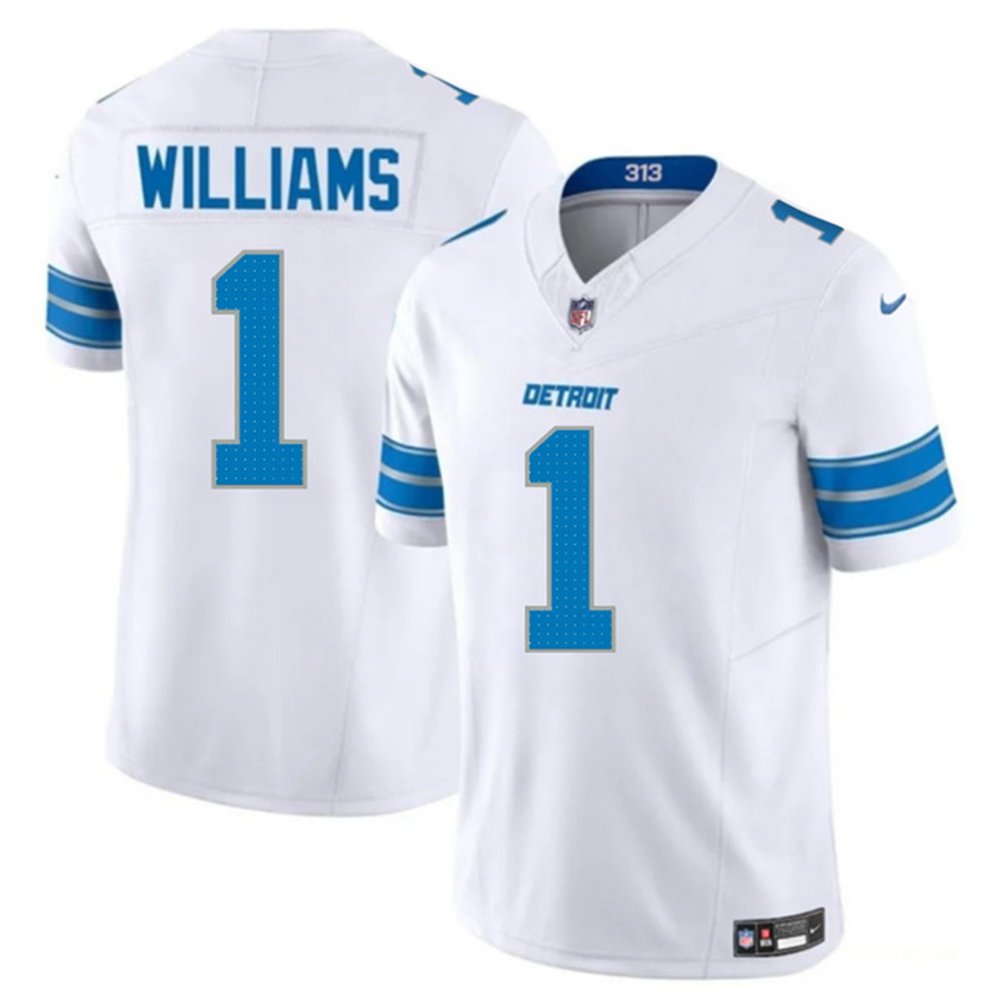 Youth Detroit Lions #1 Jameson Williams White 2025 F.U.S.E. Vapor Limited Stitched Jersey 