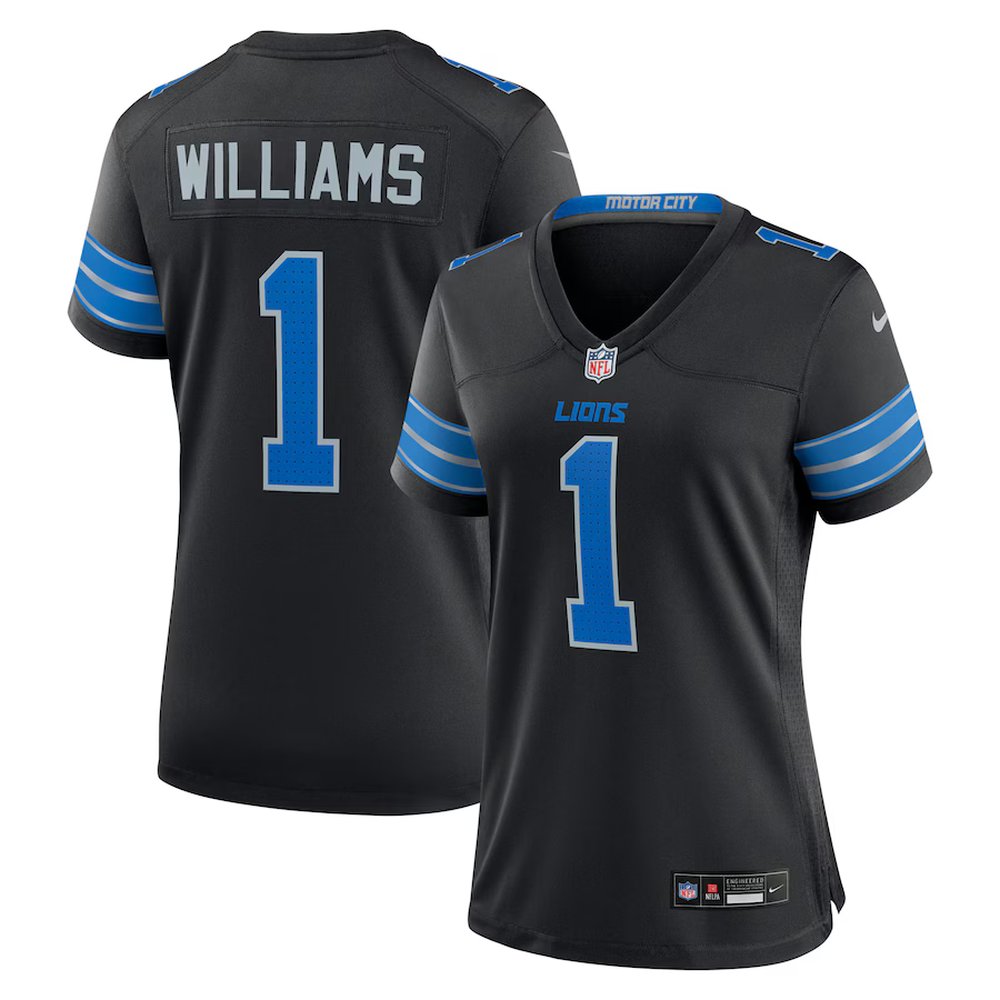 Women's Detroit Lions #1 Jameson Williams Black 2025 F.U.S.E. Vapor Limited Stitched Jersey 