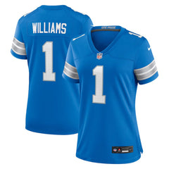 Women's Detroit Lions #1 Jameson Williams Blue 2025 F.U.S.E. Vapor Limited Stitched Jersey 