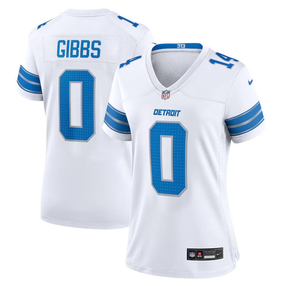 Women's Detroit Lions #0 Jahmyr Gibbs White 2025 F.U.S.E. Vapor Limited Stitched Jersey 