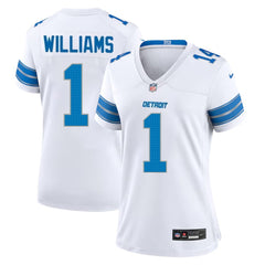 Women's Detroit Lions #1 Jameson Williams White 2025 F.U.S.E. Vapor Limited Stitched Jersey 