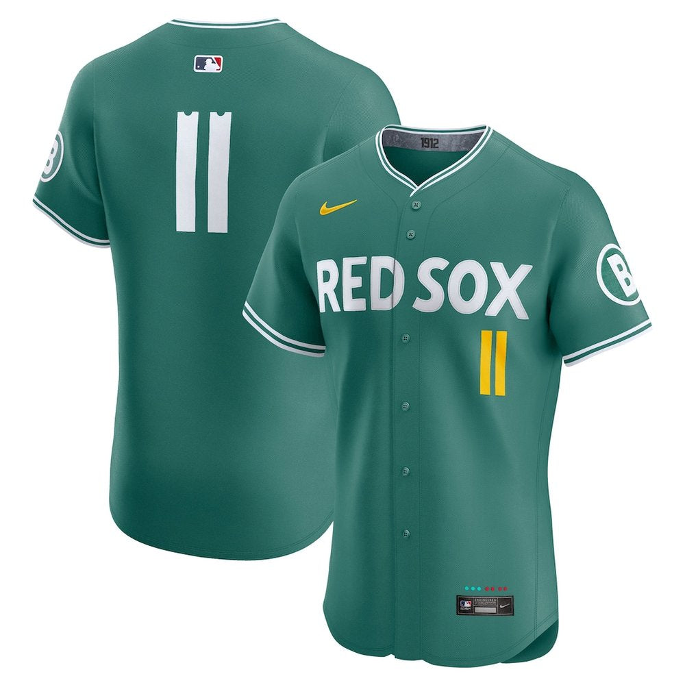 Men's Boston Red Sox #11 Rafael Devers Green 2025 City Connect Elite Player Jersey