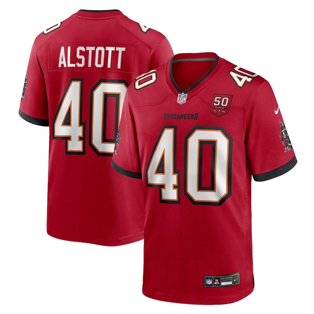 Men's Tampa Bay Buccaneers #40 Mike Alstott Red 50th Anniversary Game Jersey 