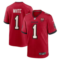 Men's Tampa Bay Buccaneers #1 Rachaad White Red 50th Anniversary Game Jersey 