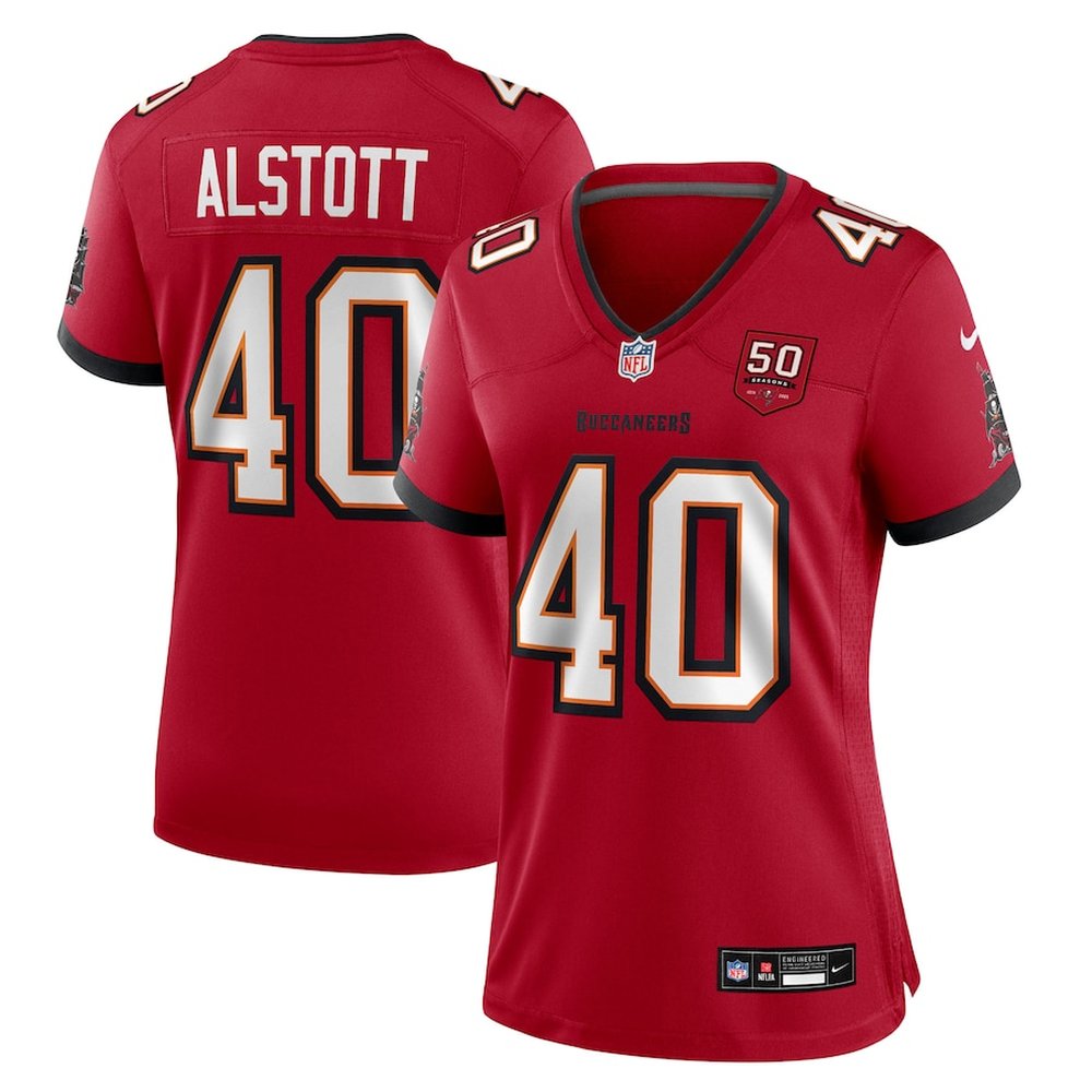 Women's Tampa Bay Buccaneers #40 Mike Alstott Red 50th Anniversary Game Jersey 