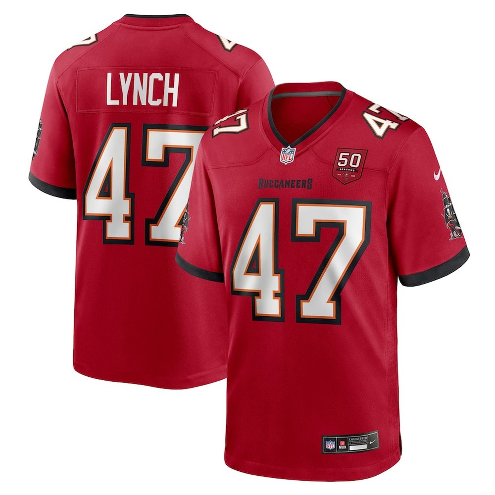 Men's Tampa Bay Buccaneers #47 John Lynch Red 50th Anniversary Game Jersey 