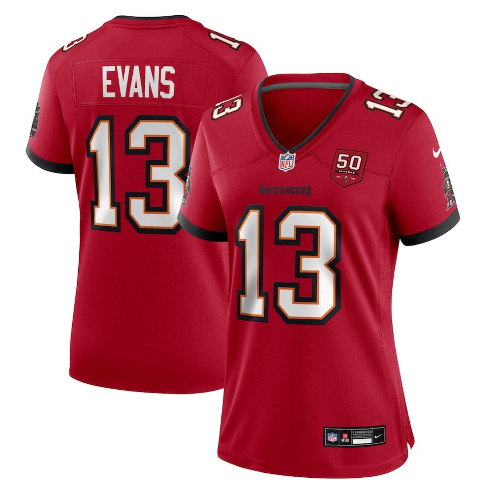 Women's Tampa Bay Buccaneers #13 Mike Evans Red 50th Anniversary Game Jersey 