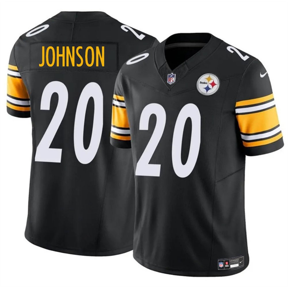 Men's Pittsburgh Steelers #20 Kaleb Johnson Black 2025 Draft F.U.S.E. Vapor Limited Stitched Football Jersey 