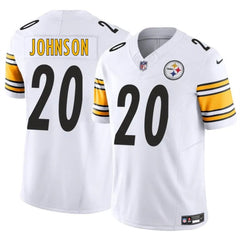 Men's Pittsburgh Steelers #20 Kaleb Johnson White 2025 Draft F.U.S.E. Vapor Limited Stitched Football Jersey 