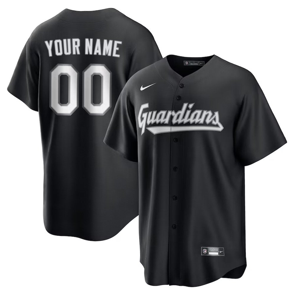 Men's Cleveland Guardians Custom Black Lights Out Replica Jersey