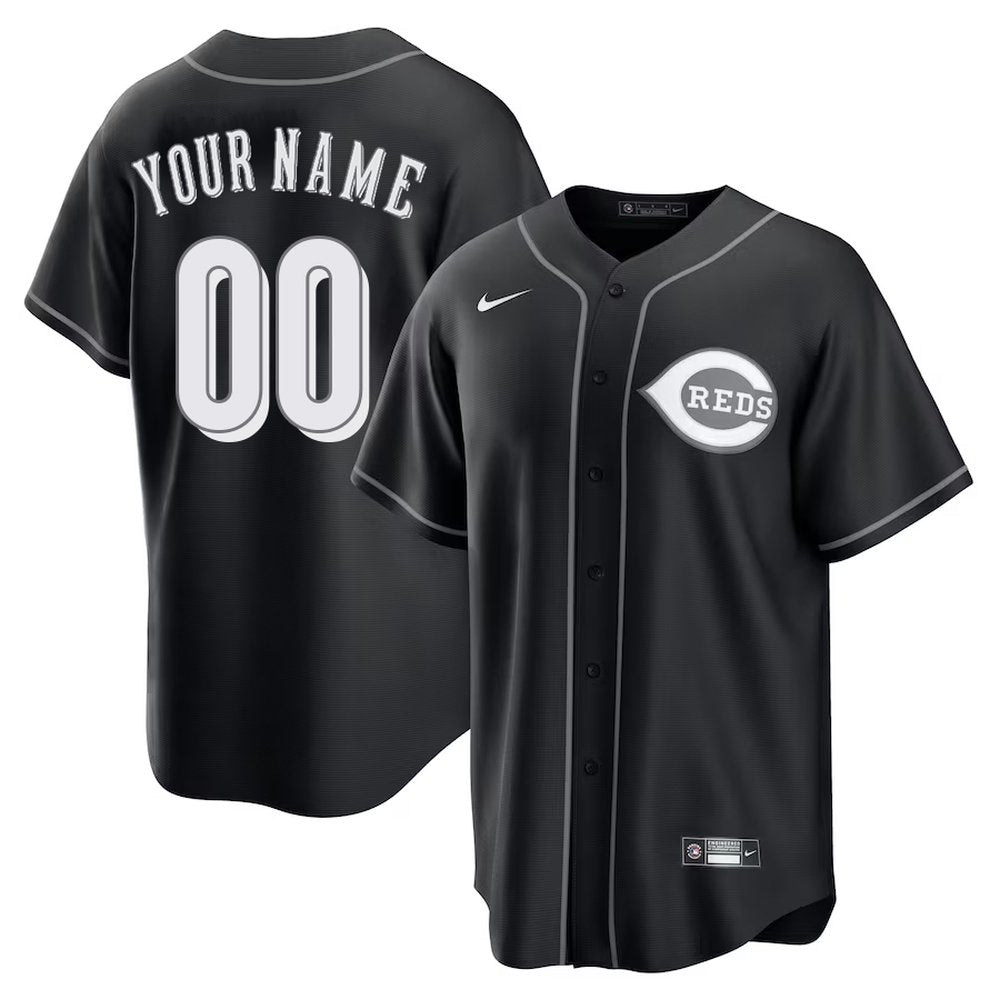 Youth Cincinnati Reds Custom Black Lights Out Replica Jersey