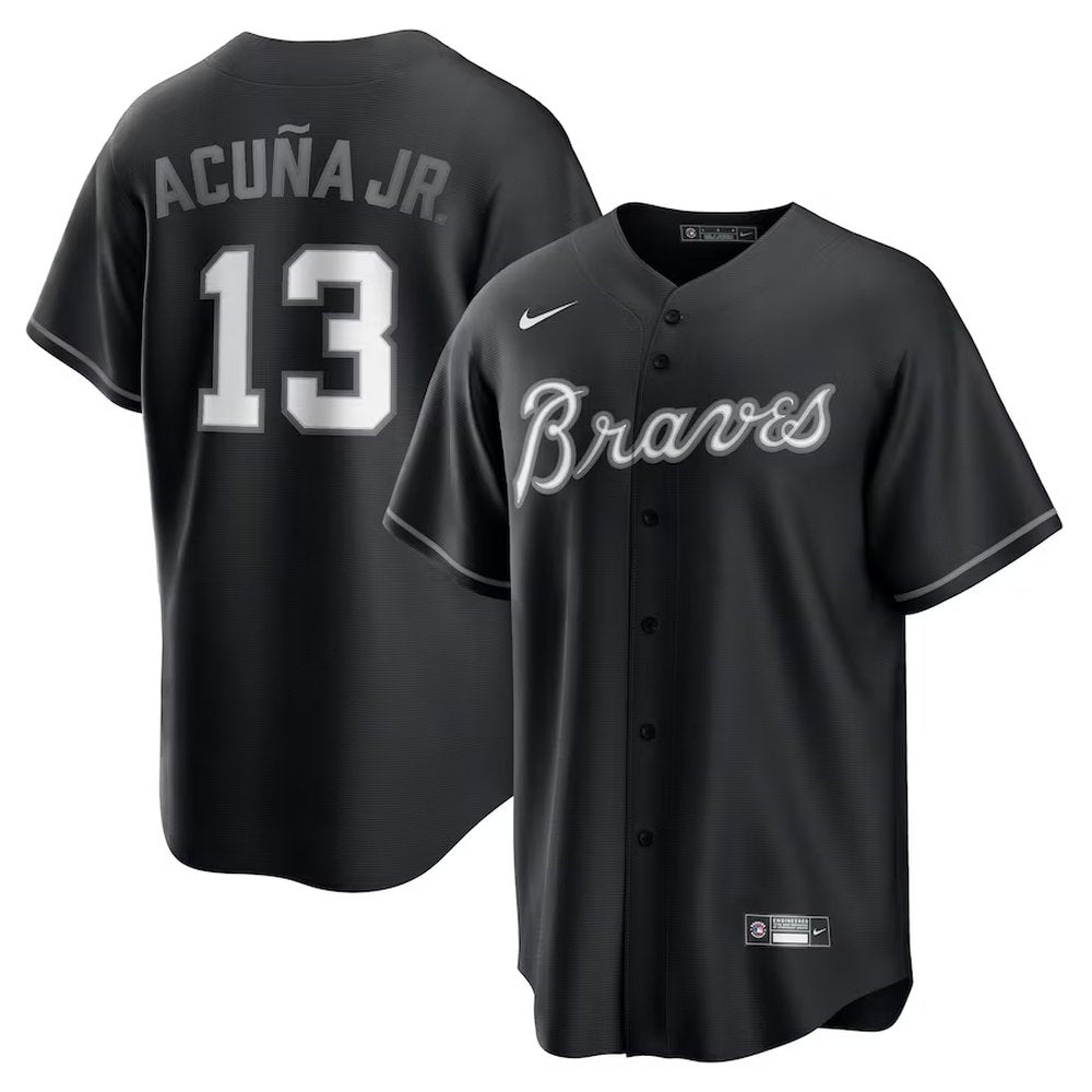 Youth Atlanta Braves #13 Ronald Acuna Jr. Black Lights Out Replica Player Jersey