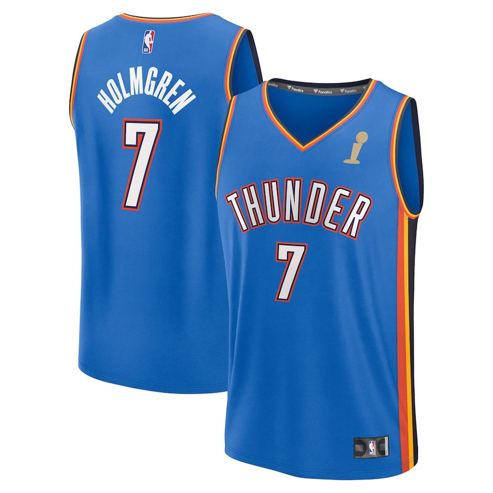 Youth Oklahoma City Thunder #7 Chet Holmgren Fanatics Blue 2025 NBA Finals Champions Fast Break Replica Player Icon Edition Jersey