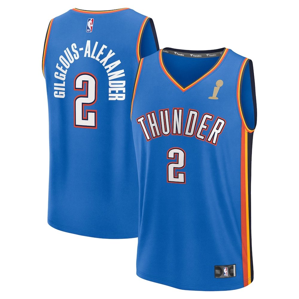 Youth Oklahoma City Thunder #2 Shai Gilgeous-Alexander Fanatics Blue 2025 NBA Finals Champions Fast Break Replica Player Icon Edition Jersey