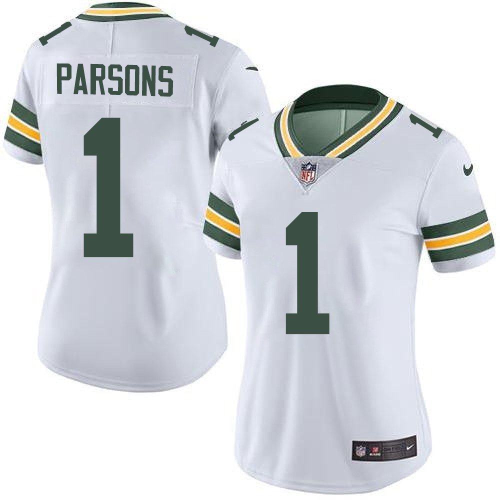 Women's Green Bay Packers #1 Micah Parsons White Vapor Limited Jersey 