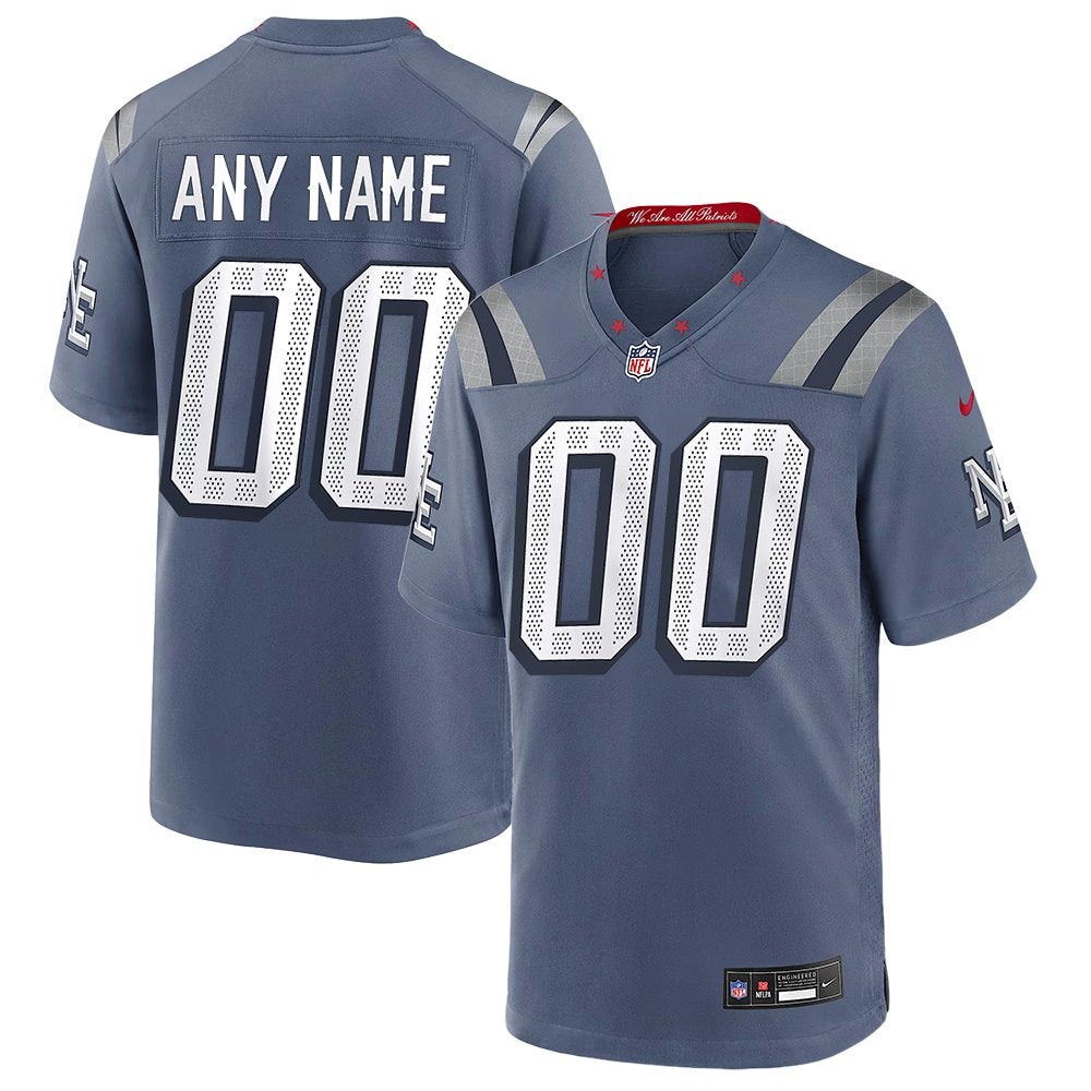 Youth New England Patriots Custom Blue Rivalries Collection Game Jersey 