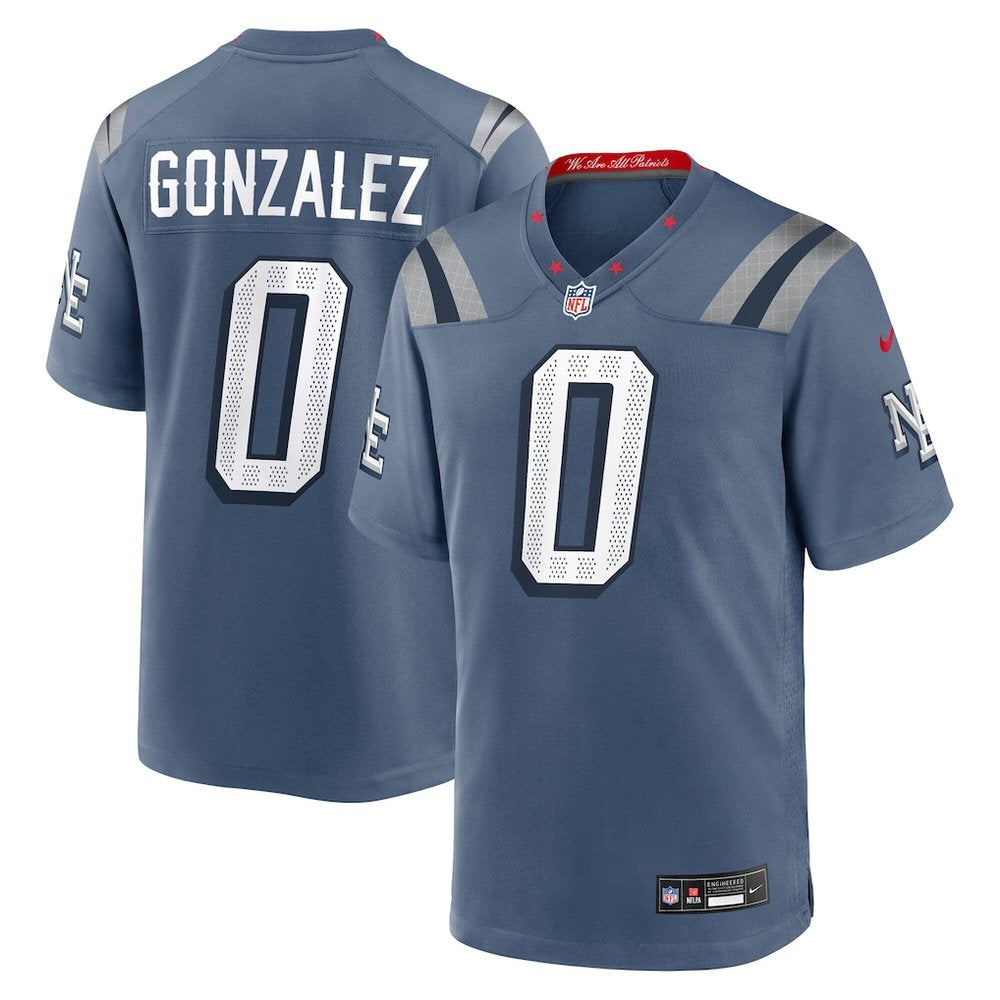 Men's New England Patriots #0 Christian Gonzalez Blue Rivalries Collection Game Jersey 