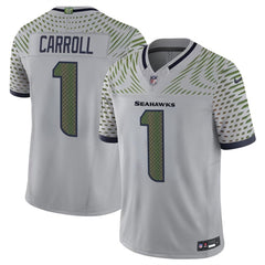 Men's Seattle Seahawks #1 Pete Carroll Gray Rivalries Collection F.U.S.E. Vapor Limited Stitched Jersey 