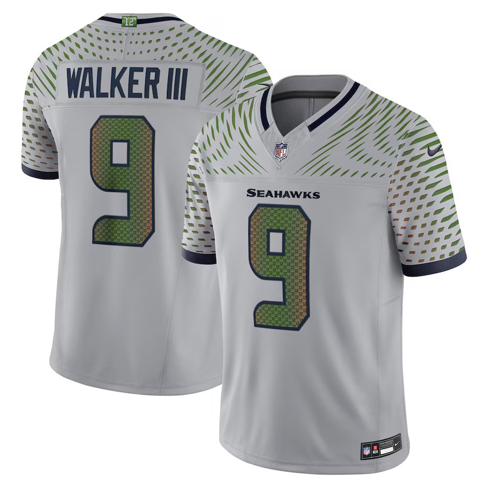 Men's Seattle Seahawks #9 Kenneth Walker III Gray Rivalries Collection F.U.S.E. Vapor Limited Stitched Jersey 