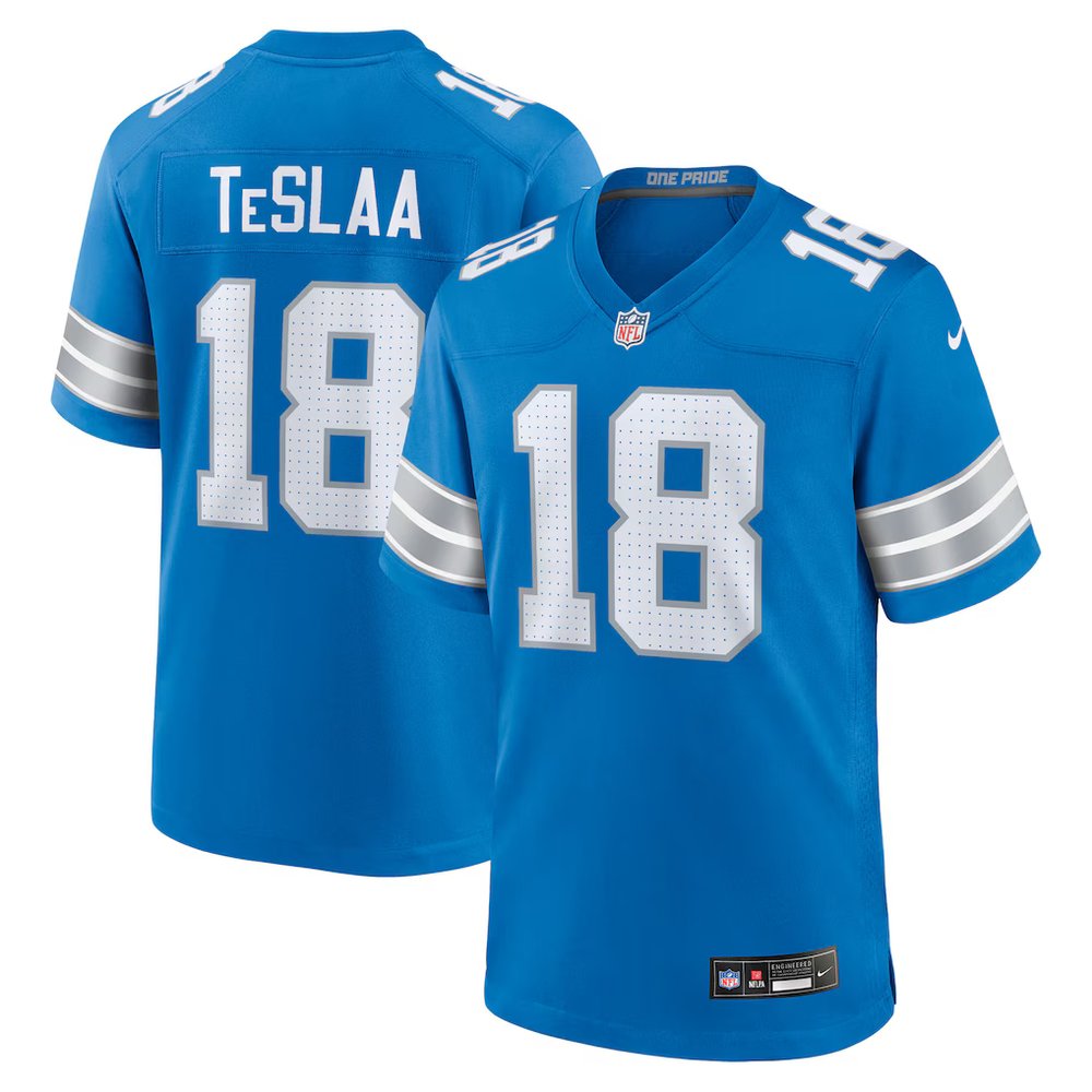 Youth Detroit Lions #18 Isaac TeSlaa Blue Game Player Jersey 