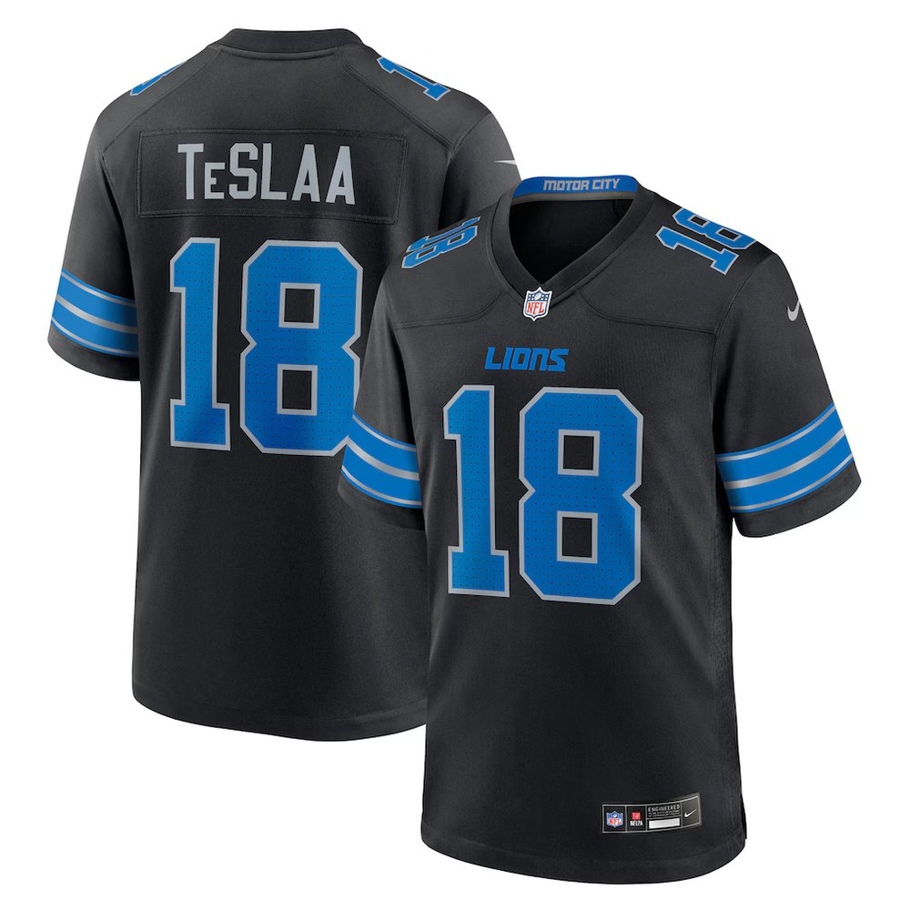 Youth Detroit Lions #18 Isaac TeSlaa Black Game Player Jersey 
