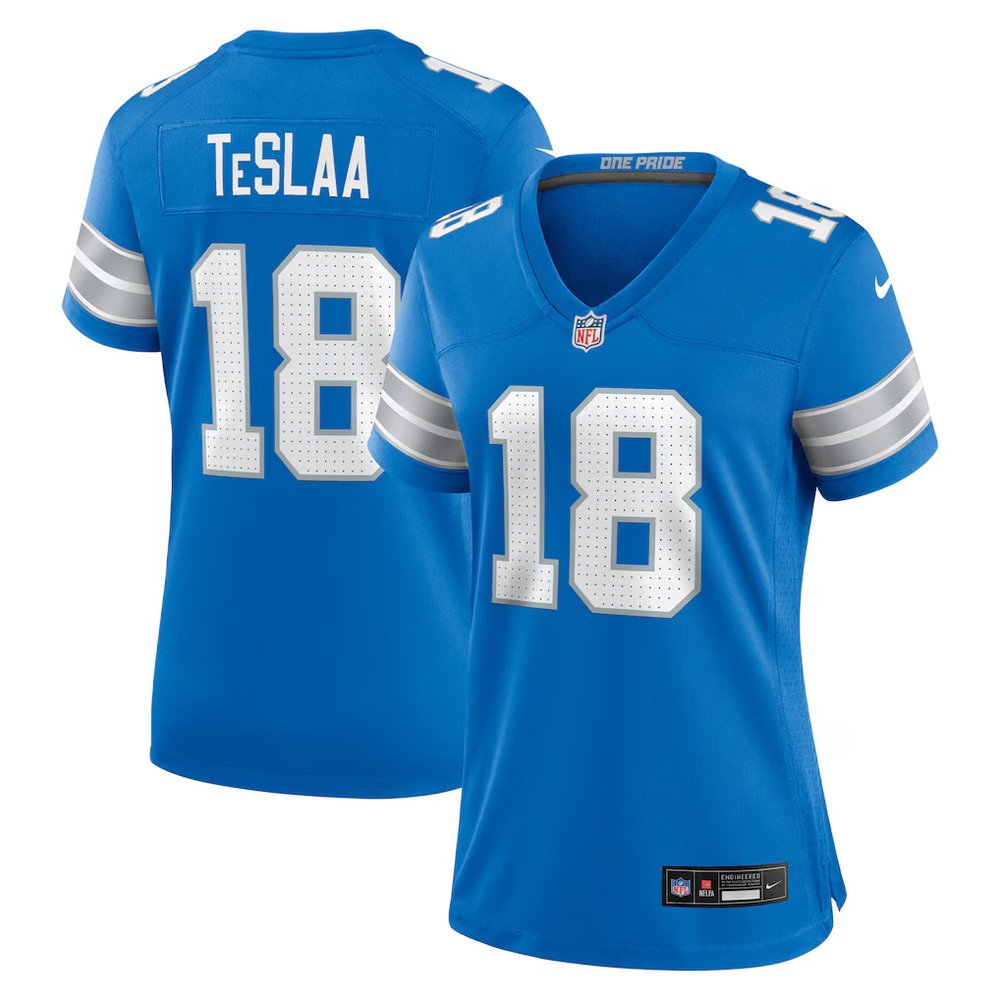 Women's Detroit Lions #18 Isaac TeSlaa Blue Game Player Jersey 