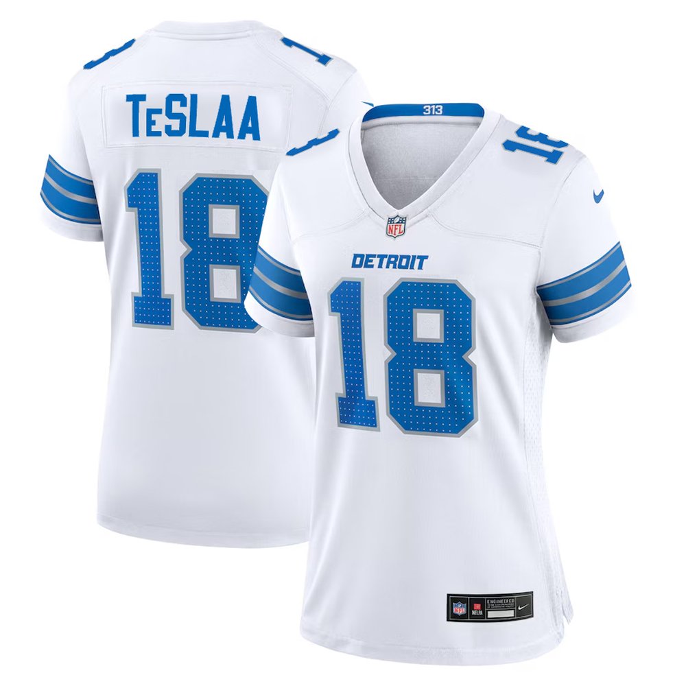 Women's Detroit Lions #18 Isaac TeSlaa White Game Player Jersey 