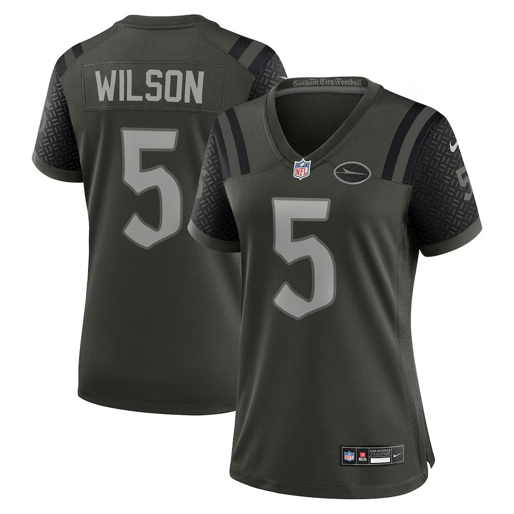 Women's New York Jets #5 Garrett Wilson Black Rivalries Collection Game Jersey 