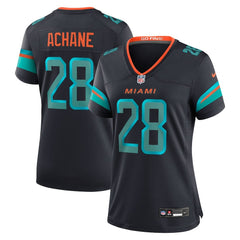 Women's Miami Dolphins #28 De'Von Achane Black Rivalries Collection Game Jersey 