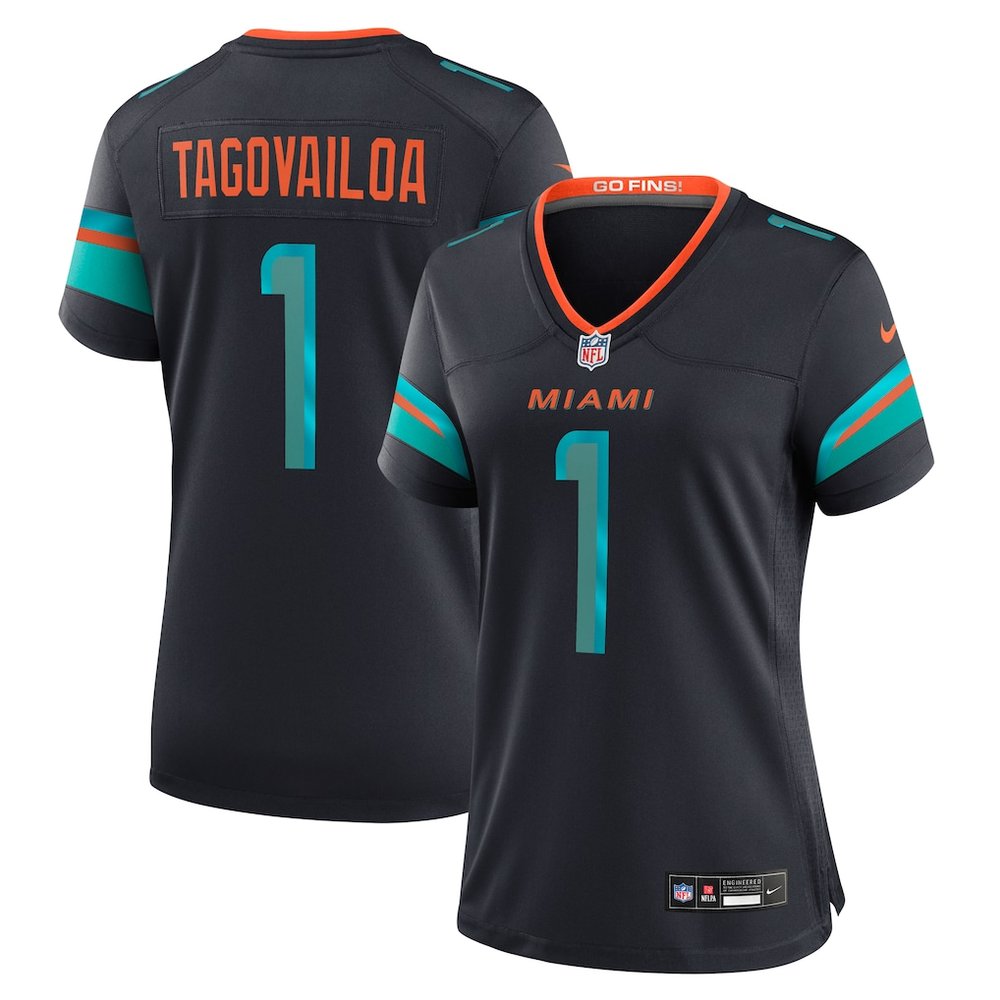 Women's Miami Dolphins #1 Tua Tagovailoa Black Rivalries Collection Game Jersey 
