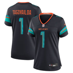 Women's Miami Dolphins #1 Tua Tagovailoa Black Rivalries Collection Game Jersey 