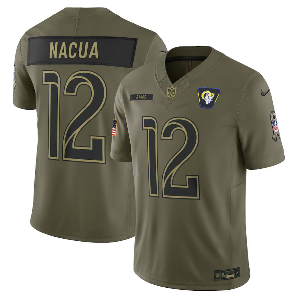 Men's Los Angeles Rams #12 Puka Nacua Olive 2025 Salute to Service Limited Jersey 