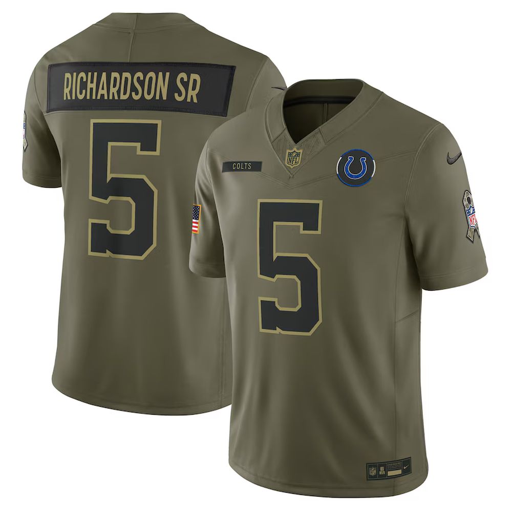 Men's Indianapolis Colts #5 Anthony Richardson Sr. Olive 2025 Salute to Service Limited Jersey 