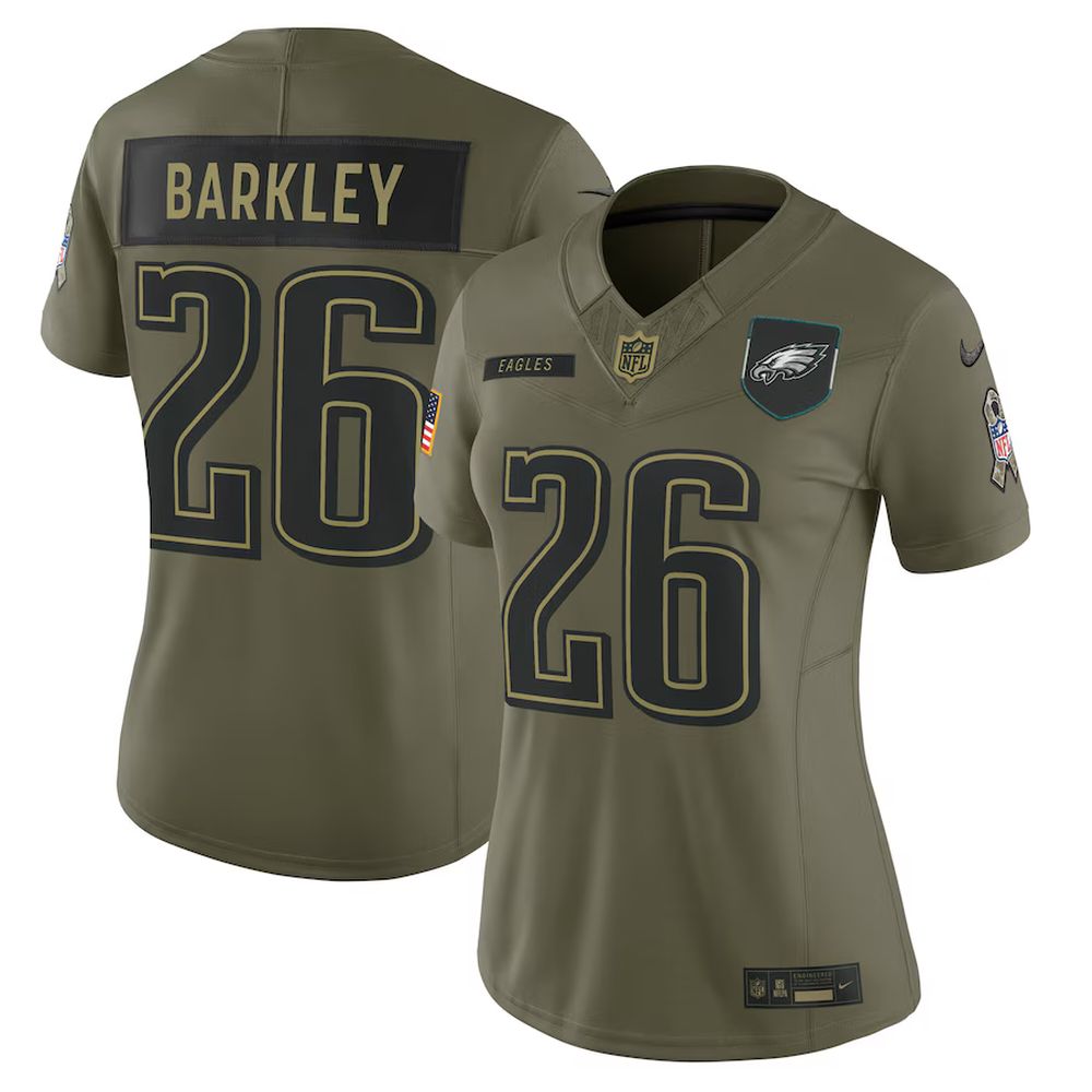 Women's Philadelphia Eagles #26 Saquon Barkley Olive 2025 Salute to Service Limited Jersey 