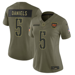 Women's Washington Commanders #5 Jayden Daniels Olive 2025 Salute to Service Limited Jersey 