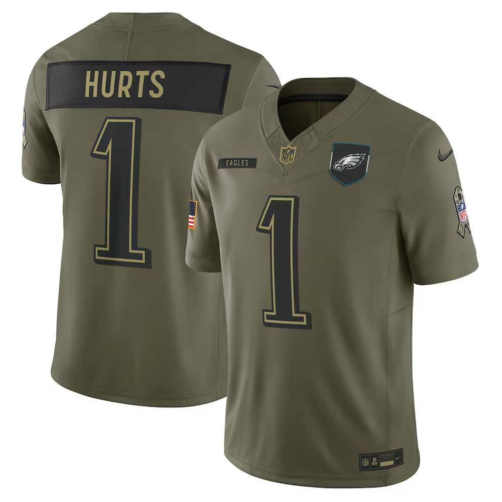 Youth Philadelphia Eagles #1 Jalen Hurts Olive 2025 Salute to Service Limited Jersey 
