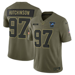 Youth Detroit Lions #97 Aidan Hutchinson Olive 2025 Salute to Service Limited Jersey 