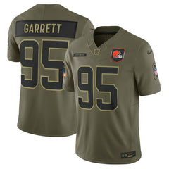 Youth Cleveland Browns #95 Myles Garrett Olive 2025 Salute to Service Limited Jersey 