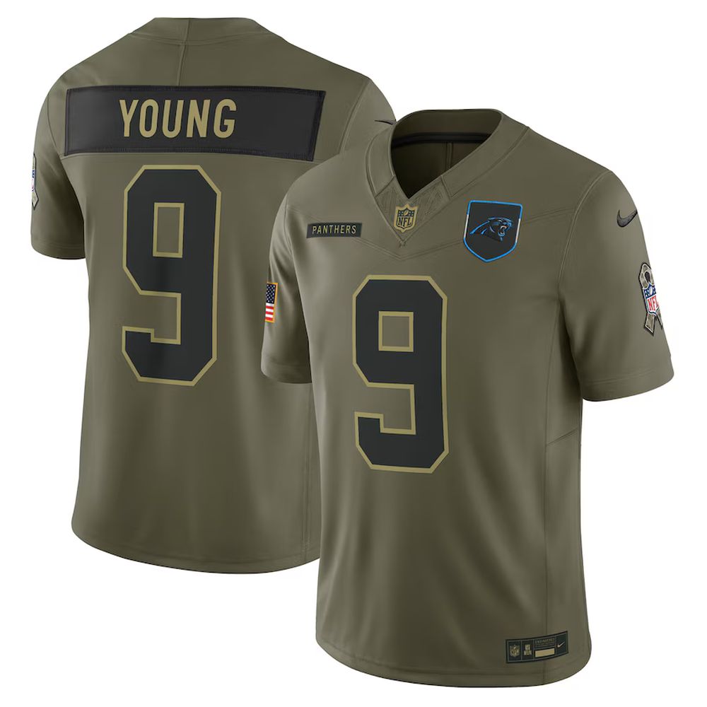 Youth Carolina Panthers #9 Bryce Young Olive 2025 Salute to Service Limited Jersey 
