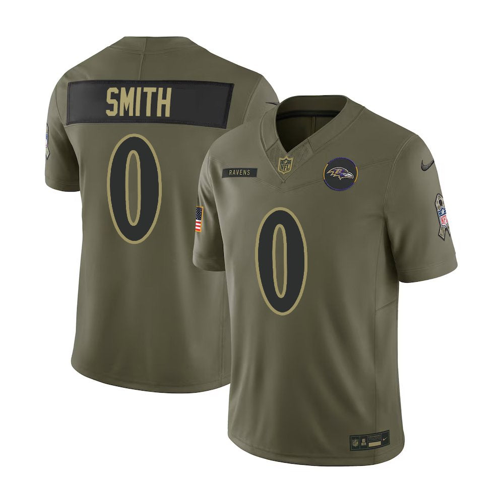 Men's Baltimore Ravens #0 Roquan Smith Olive 2025 Salute to Service Retired Limited Jersey 