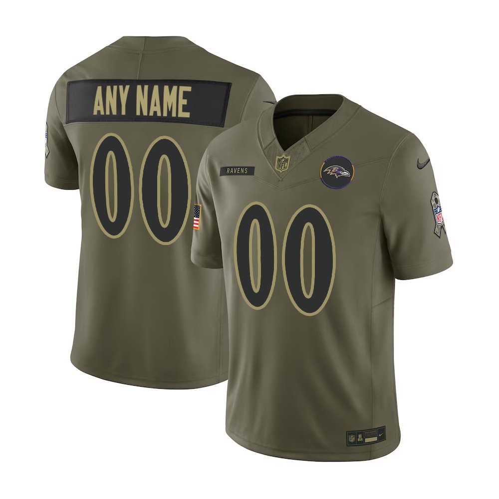Men's Baltimore Ravens Custom Olive 2025 Salute to Service Retired Limited Jersey 
