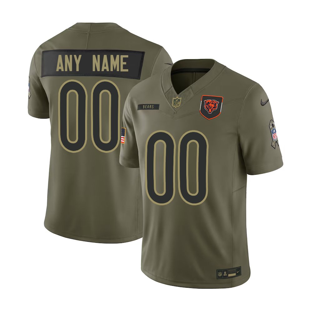 Men's Chicago Bears Custom Olive 2025 Salute to Service Retired Limited Jersey 