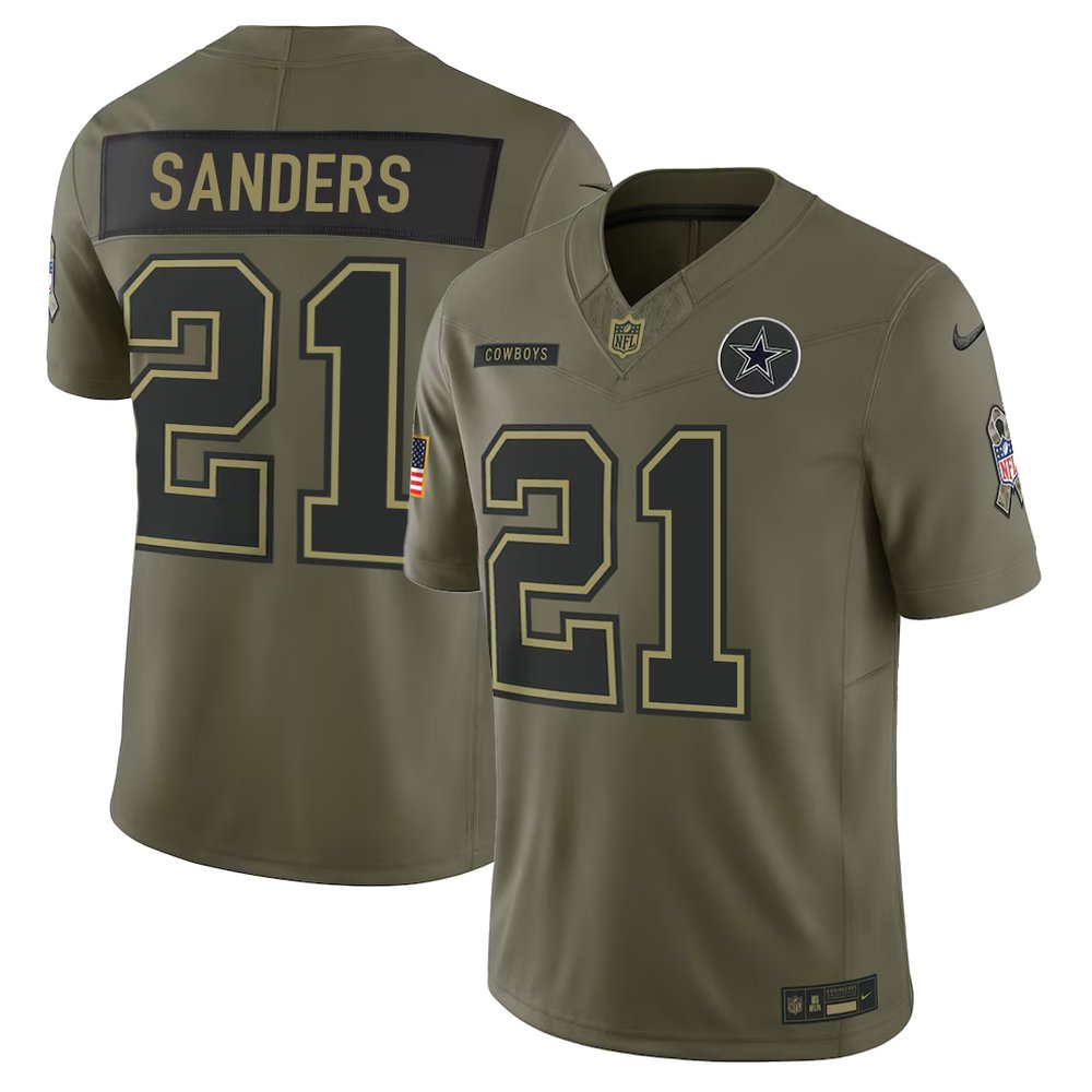 Men's Dallas Cowboys #21 Deion Sanders Olive 2025 Salute to Service Retired Limited Jersey 