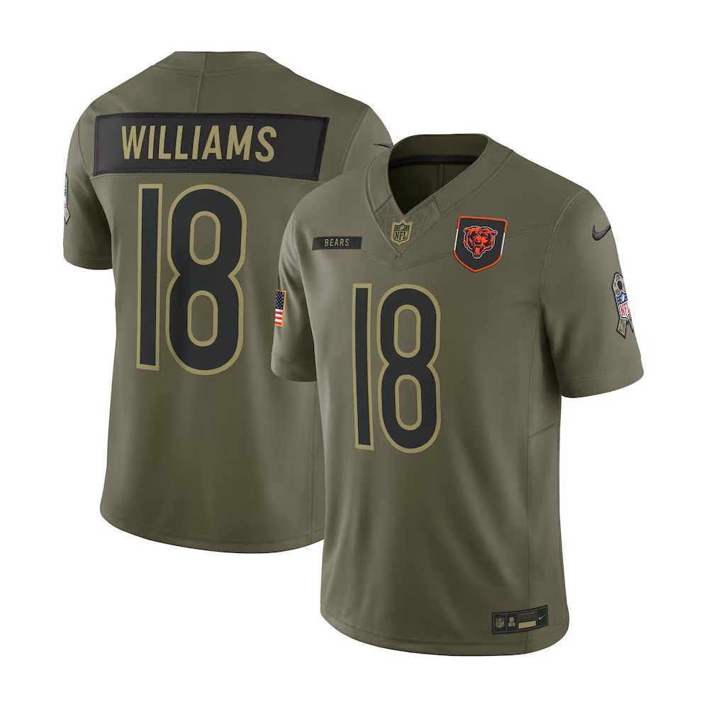 Youth's Chicago Bears #18 Caleb Williams Olive 2025 Salute to Service Retired Limited Jersey 