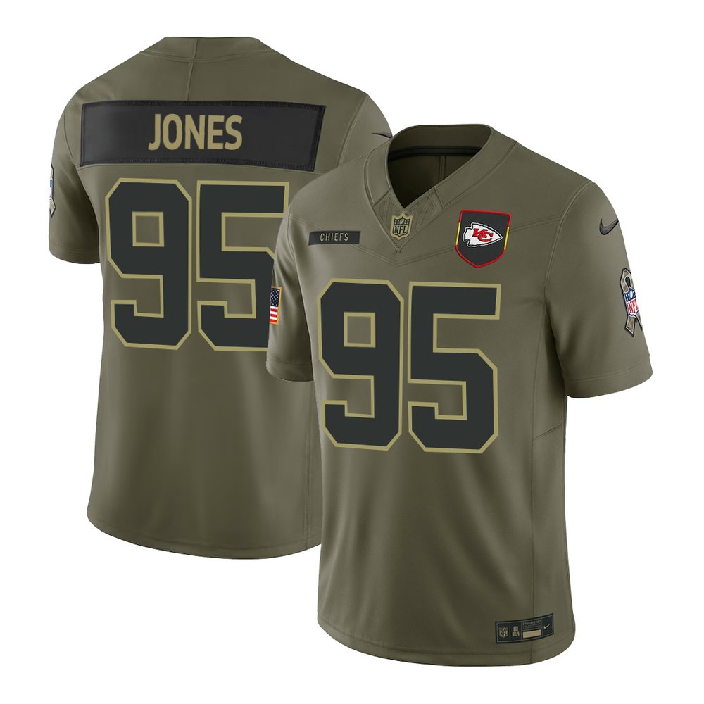 Youth's Kansas City Chiefs #95 Chris Jones Olive 2025 Salute to Service Retired Limited Jersey 